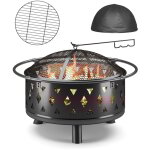 Bealife - brasero extrieur rond grille de protection pare - tincelles acier pole  bois jardin tisonnier ...