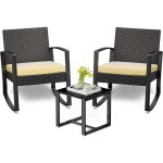 Salon de jardin bealife 2 places set de jardin acier fauteuil  bascule avec coussin table verre tremp ...
