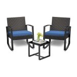 Salon de jardin bealife 2 places set de jardin acier fauteuil � bascule avec coussin table verre tremp� ...