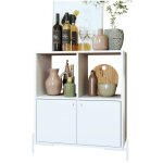 Beaux meubles pas chers - buffet armoire 2 portes 4 niches blanc sur pieds mtal ronds l 74. 5 h 79 p ...