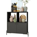 Beaux meubles pas chers - buffet armoire 2 portes 4 niches noir sur pieds mtal ronds l 74. 5 h 79 p ...