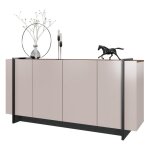 Beaux meubles pas chers - buffet bas 4 portes blanc ecru et noyer 6 niches l 160 h 79. 7 p 42. 5 cm