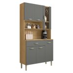 Buffet de cuisine 6 portes 1 tiroir chne et gris l 90. 9 h 173. 5 p 36. 3 cm