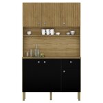 Buffet de cuisine 6 portes 1 tiroir chêne et noir 7 niches l 111 h 185 p 39. 3 cm Buffet de cuisine 6 portes 1 tiroir chêne et noir 7 niches l 111 h 185 p 39. 3 cm