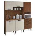 Beaux meubles pas chers - buffet de cuisine 6 portes 2 tiroirs noyer et blanc ecru l 180. 2 h 198 p 38. ...