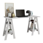 Beaux meubles pas chers - bureau 2 tr�teaux 4 niches 4 etag�res blanc l 135 h 75 p 60 cm