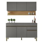 Beaux meubles pas chers - cuisine equip�e 6 portes 1 tiroir ch�ne et gris l 150 h 200 p 53. 3 cm