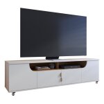 Beaux meubles pas chers - meuble tv 75 pouces blanc et chêne 4 portes 8 niches roulettes l 200 h 55 p ... Beaux meubles pas chers - meuble tv 75 pouces blanc et chêne 4 portes 8 niches roulettes l 200 h 55 p ...