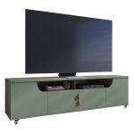 Beaux meubles pas chers - meuble tv 75 pouces veret olive et chne 4 portes 8 niches roulettes l 200 ...