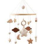 B�b� mobile avec nuages, lune, etoiles - fait main, bois crochet� - fille - cloche de lit, pendentif ...