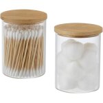 Bebusingoto lot de 2 bocaux en verre avec couvercles en bambou, tampon rond en coton pour organisateur ...