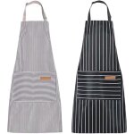 Bebusingoto 2 pcs striped kitchen aprons, unisex cotton linen chefs aprons, adjustable bib apron with ... Bebusingoto 2 pcs striped kitchen aprons, unisex cotton linen chefs aprons, adjustable bib apron with ...