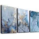 Bebusingoto 3 pices tableaux toile abstrait bleu et blanc, decoration murale chambre salle de bain?sans ...