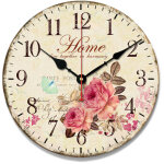 Bebusingoto 30cm horloge murale fleurs roses, horloge murale r�tro en bois pour salon, chambres et cuisine, ...