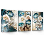 Bebusingoto 3pcs?fleurs de lotus blanches et bleu indigo, tableaux floraux modernes?3040cm?sans cadre ...