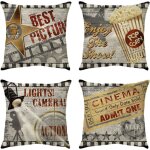 Bebusingoto lot de 4 housse de coussin 45x45cm, th�me film taie d'oreiller d�corative en lin pour canap� ...