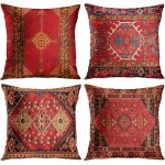 Bebusingoto 4 pi�ces ensemble vintage rouge floral turc tapis persan lin housse de coussin maison coussin ...