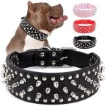 Bebusingoto collier de chien r�glable � pointes larges, colliers de chien de chat en cuir pu avec rivet ...