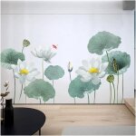 Bebusingoto norme fleur de lotus stickers muraux feuille de lotus bleu sticker mural libellule dcoration ...