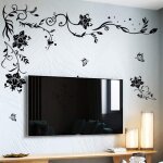 Bebusingoto fleur vigne sticker mural noir fleur sticker mural papillon fleur d�coration murale amovible ...