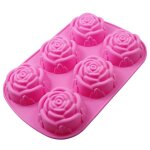 Bebusingoto moule � g�teau 3d r�utilisable � 6 cavit�s en forme de fleur de rose antiadh�sive pour fondant ...