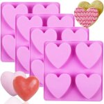 Bebusingoto moules � savon en silicone, 4 pcs coeur moules en silicone coeur silicone diy savon moules ...