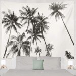 Bebusingoto plage nature vintage palmier art noir blanc - tapisserie murale - 200x150 cm - grande tapisserie ...