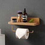 Bebusingoto porte papier toilette double installation bois massif h�tre d�rouleur support papier wc mural ...