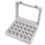Bebusingoto pr�sentoir � bijoux en verre velours � 24 grilles, bo�te de rangement pour bagues, boucles ...
