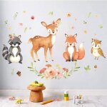Bebusingoto stickers muraux animaux de la for�t raton laveur cerf renard hibou for�t animal sticker mural ...