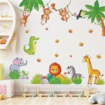 Bebusingoto stickers muraux animaux de la jungle singe girafe �l�phant lion z�bre stickers muraux, peel ...