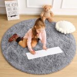 Bebusingoto tapis rond gris pour chambre d'enfant, adolescente, fille, joli tapis moelleux � poils longs ...