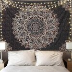 Bebusingoto tapisserie murale mandala noire � suspendre, esth�tique psych�d�lique, hippie indien, d�coration ...