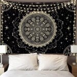 Bebusingoto tapisserie murale mandala en or noir, astrologie, d�coration murale hippie esth�tique, art ...