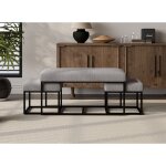 Deco in paris - banquette avec poufs en tissu bouclette gris et pieds en m�tal
