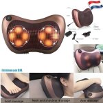 (beige)coussin massage chauffant, massant bien etre shiatsu avec 8 rouleaux, p�trissage dos cou corp, ...