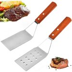 2 pices spatule bbq, set de spatules en acier inoxydable, spatule en mtal, acier inoxydable perfor ...