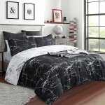 Housse de couette 220x240cm + 2 x taies d'oreiller 50x75cm - marbre noir et blanc rversible parure de ...