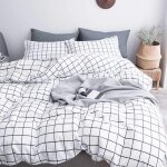 Housse de couette  carreaux noir et blanc 180x200 + 2 taie d'oreiller 50x74 cm - parure linge de lit ...