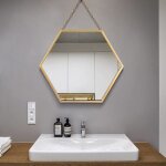 Beijiyi - miroir mural hexagonal � suspendre avec cadre en m�tal - miroir d�coratif avec cha�ne - miroir ...