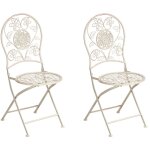 Beliani - lot de 2 chaises de jardin vintage en m�tal pliantes motif floral beige clair yaviza