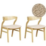 Lot de 2 chaises r�tro en boucl� salle � manger assise tapiss�e bois clair et beige maroa
