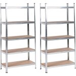 Lot de 2 etagères moderne métallique extérieur jardin garage 5 niveaux argenté xitta Lot de 2 etagères moderne métallique extérieur jardin garage 5 niveaux argenté xitta