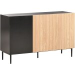 Beliani - buffet moderne  3 portes en mdf placage bois de frne clair faade strie meuble de salon ...