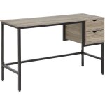 Bureau effet bois fonc 120 x 48 cm avec structure en acier noir et 2 tiroirs de design industriel pour ...