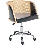 Beliani - chaise de bureau retro en cuir pu et rotin pe tresse viennoise dossier r�glable pivotant noir ...
