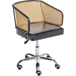 Beliani - chaise de bureau retro en cuir pu et rotin pe tresse viennoise dossier rglable pivotant noir ...