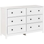 Commode avec 6 tiroirs en bois d'ingnierie poignes noires pieds en bois massif meubles de salon blanc ...
