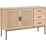 Commode en rotin avec 3 tiroirs 2 portes façade en osier pieds en métal salon bureau chambre à coucher ... Commode en rotin avec 3 tiroirs 2 portes façade en osier pieds en métal salon bureau chambre à coucher ...