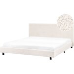 Beliani - lit double moderne avec sommier � lattes 180 x 200 cm cadre de lit tapiss� boucl� blanc cass� ...